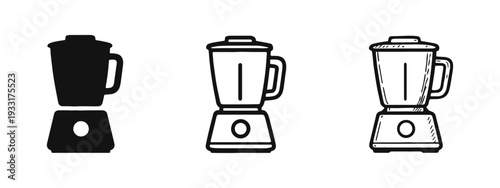 Classic Kitchen Blender Icon Set with Solid, Outline, and Hand-Drawn Variations