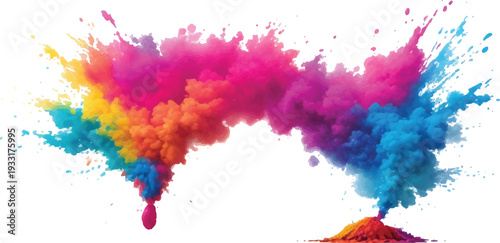 Two-Point Colorful Powder Explosion with Grounded Pigment on White, Vibrant Holi Festival Concept