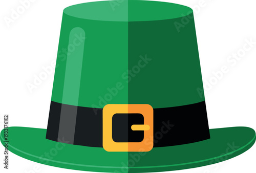 A festive green leprechaun hat with a black belt and gold buckle on transparent background