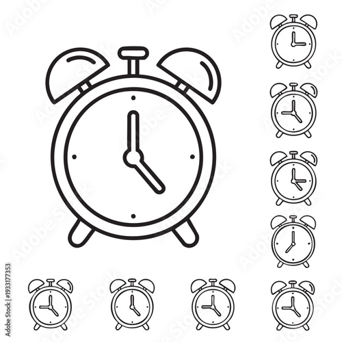 Alarm clock line icon set, wake up timer symbols vector illustration