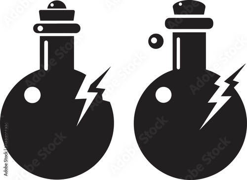 Two silhouette science flasks with lightning bolt symbol