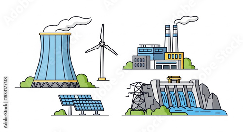Renewable Energy Sources Illustration Set.