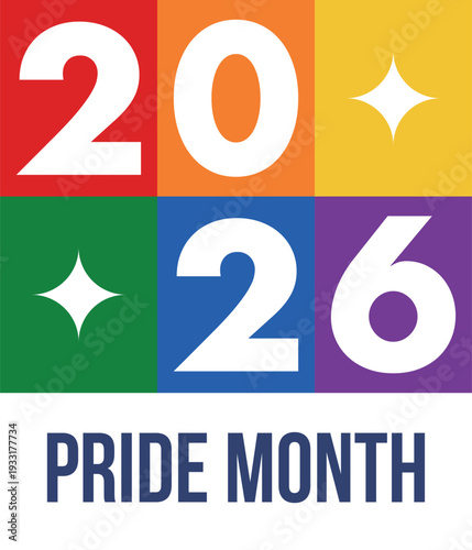 LGBT Pride Month in June. 2026. Lesbian Gay Bisexual Transgender. Celebrated annual. LGBT flag. Rainbow love concept. Human rights and tolerance. Poster, banner and background. Vector illustration