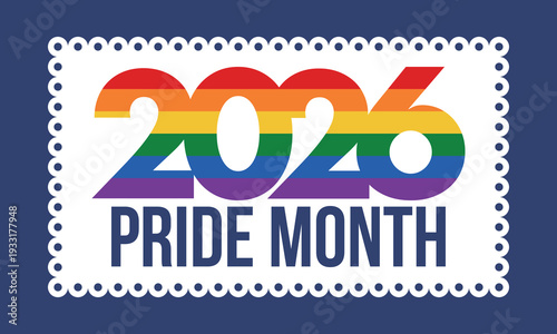 LGBT Pride Month in June. 2026. Lesbian Gay Bisexual Transgender. Celebrated annual. LGBT flag. Rainbow love concept. Human rights and tolerance. Poster, banner and background. Vector illustration