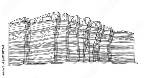 Rocky Cliffside with Waterfall Illustration.