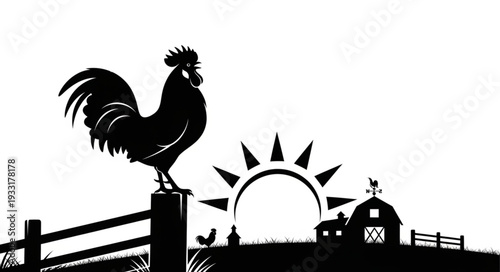 Rooster Standing on Fence Post.