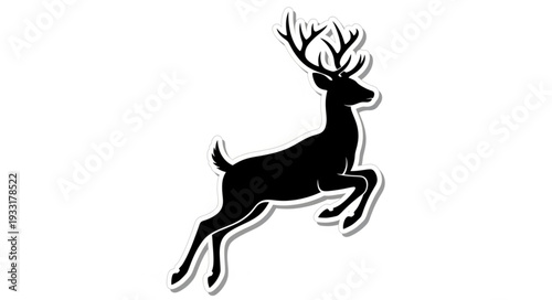 Running Deer Silhouette with Antlers.