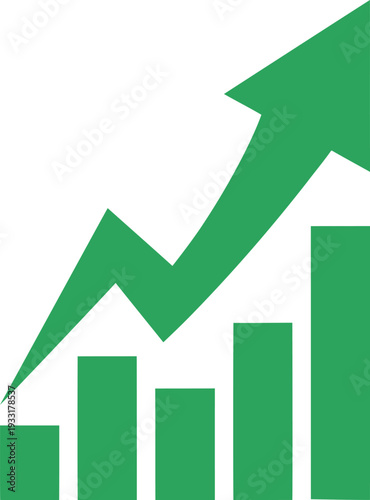 Green bar chart with upward trending arrow on white background