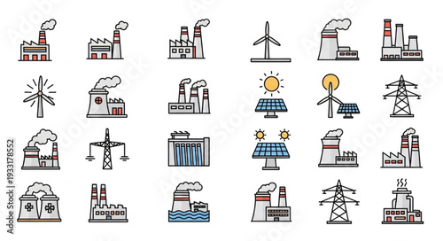 Renewable Energy Icons Set Illustration.