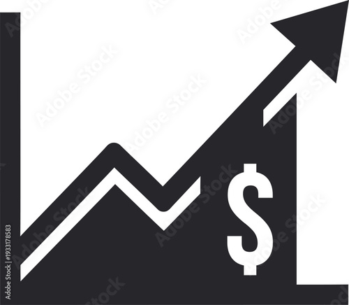 Increasing financial growth chart with dollar sign on white background