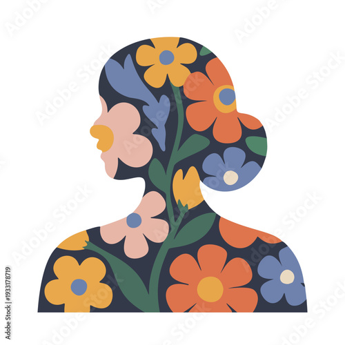 A person adorned with vibrant floral patterns, showcasing a unique blend of nature and human form in a creative illustration.