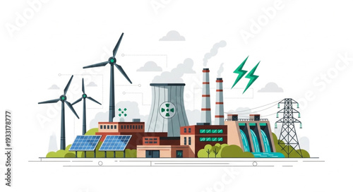 Renewable Energy Power Plant Illustration.