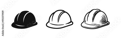 Safety Hard Hat Icons Set. Construction Worker Head Protection Symbol for Industrial Safety.