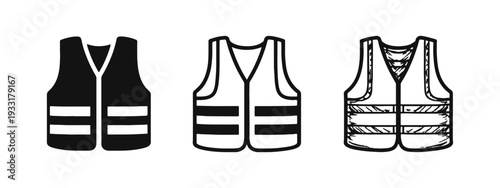 Safety Vest High Visibility Vector Icon Set for Workwear and Road Safety