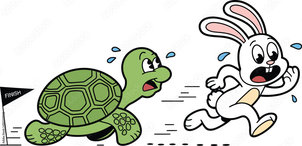 Obraz premium the tortoise and the hare cartoon race