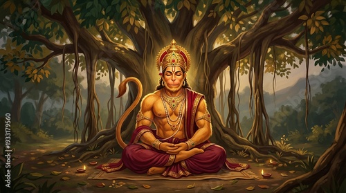 Lord Hanuman Beneath the Sacred Tree