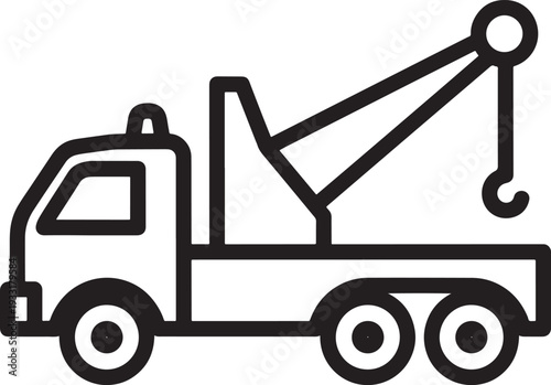 Silhouette tow truck icon black and white isolated