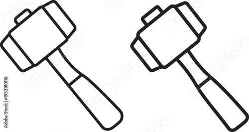 Simple Outline Icons of Heavy-Duty Sledgehammers or Mallets, Essential Tools for Construction and Demolition Work on White Background.
