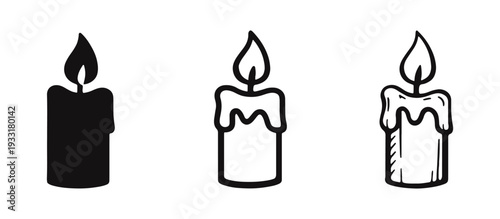 Melting Candle Icon Set in Various Styles - Dripping Wax Candle Vector Symbols for Ambiance and Relaxation