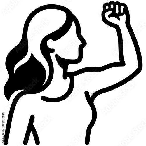 Empowered woman with raised fist in dynamic pose