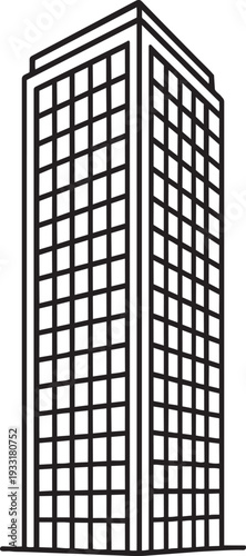 Tall skyscraper office building outline icon representing national government ministry business center and city municipality