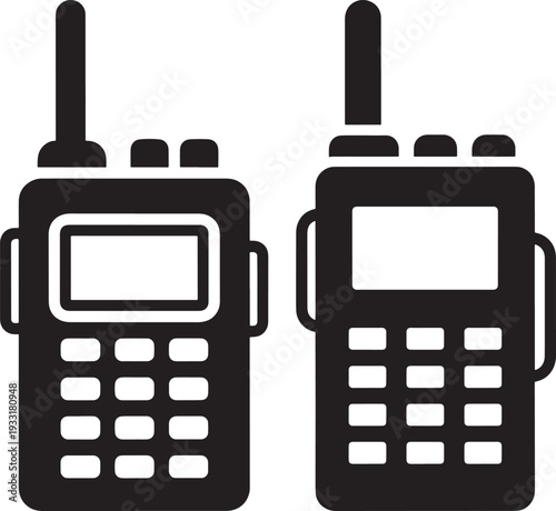 Portable Two-Way Radio Walkie-Talkie Devices for Communication and Security Black Vector Icon Set