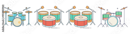 Colorful drum set music band flat design vector illustration icon pack scalable graphic