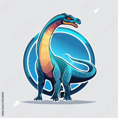 legant 3D esports vector logo of a Diplodocus with a curved long tail forming a circle emblem