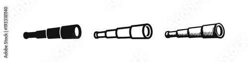Elongated Monocular Spyglass Icon Set - Solid, Outline, and Sketch Styles