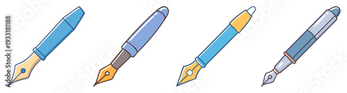 Fountain pen set writing icons flat design vector illustration scalable graphic art