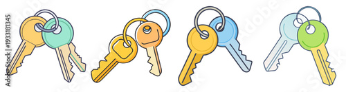 Set of colorful house and padlock keys flat design vector illustration icon pack scalable graphic