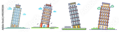 Leaning Tower of Pisa set with famous landmarks vector illustration flat design icon pack scalable graphic