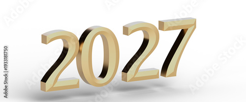 Fotografie 3D render of the year 2027 in gold against a clean white backdrop, good for new