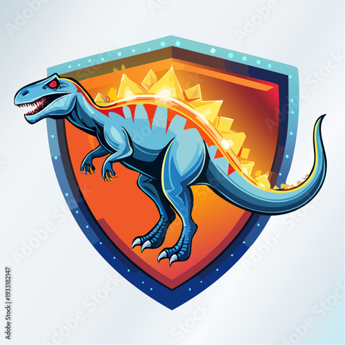 Massive 3D esports vector emblem of Argentinosaurus with glowing cosmic spine, enormous scale