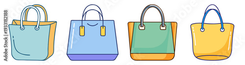 Set of colorful shopping tote bags flat design vector illustration scalable icon pack isolated