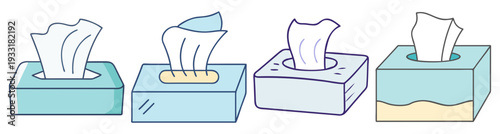 Tissue box set with used tissues flat design vector illustration icon pack scalable graphic