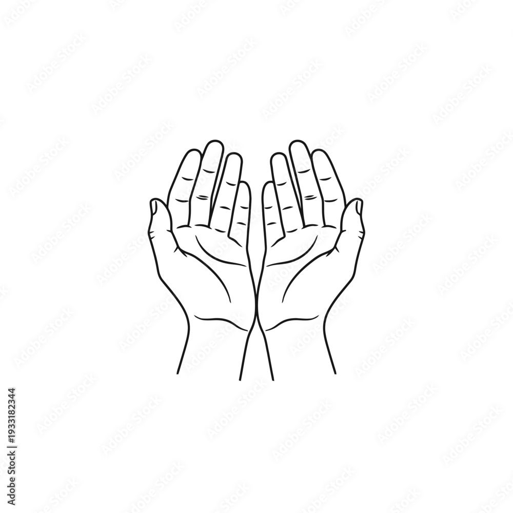 Fototapeta premium Open cupped hands illustration symbolizing giving and offering.