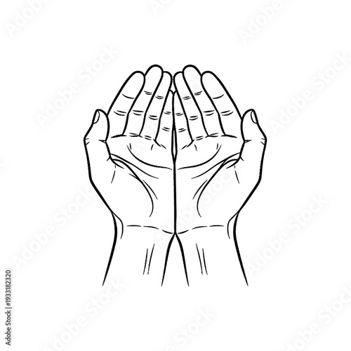 Two Hands in Prayerful Gesture Raised in Contemplation and Reverence.