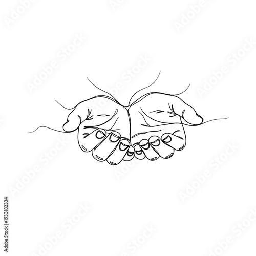 Two clasped hands with interlaced fingers forming a gentle, protective gesture in a monochrome line drawing.