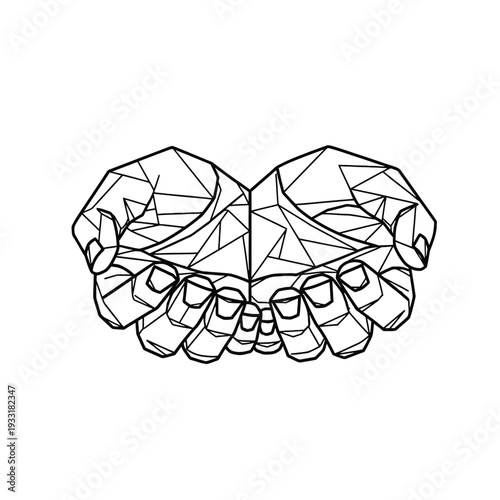 Geometric Skull Mask Illustration with Polygonal Line Art and Symmetrical Design.