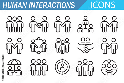 Human Networking and Social Interaction Icons – Clean Outline Pack
