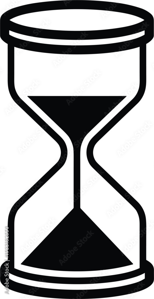 Fototapeta premium Stylized hourglass vector illustration with sand flowing between chambers, black and white time icon design for deadline, waiting, and time