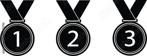 Black Silhouette Award Badges First Second Third Icons