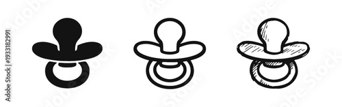 Baby Pacifier Icon Set: Solid, Outline, and Hand-Drawn Designs for Infants and Newborns