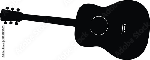 Black Silhouette of an Acoustic Guitar on a White Background music instrument