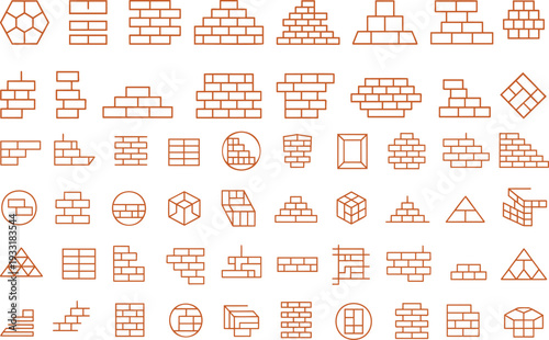 A comprehensive grid displays many brown outline brick formations representing various building wall arrangements