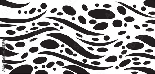 Seamless black and white leopard skin vector pattern featuring an abstract nature texture and circular animal fur shapes for a stylish backdrop design