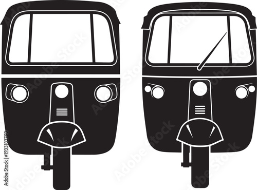 Tuk tuk auto rickshaw silhouette front view isolated