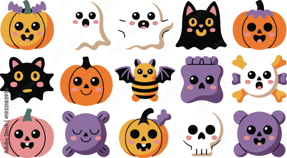 Obraz premium Cute Halloween Characters Collection ghost pumpkin