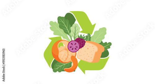 Organic food waste composting with recycling symbol for environmental sustainability